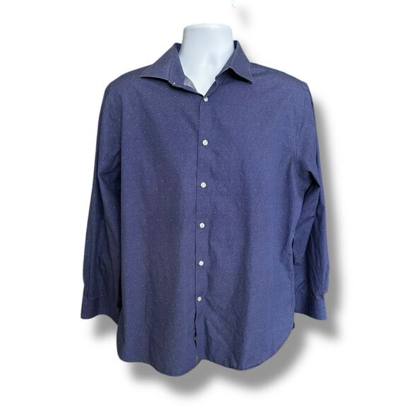 Michael Kors Blue White Dots Slim Fit Airsoft Cotton LS Button Down 17 32/33 - Picture 1 of 6